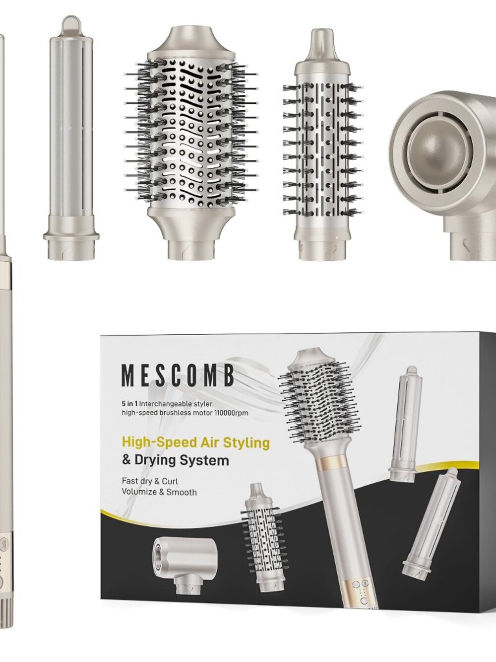 NEW MESCOMB 5 in 1 Hot Air Styler Hair Dryer Brush 110 000 RPM Ionic Blow & for